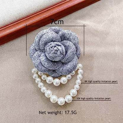 Wool Camellia Flower Pearl Tassel Brooches Pins Delicate Flowers Brooch Classic for Wedding Party Dance Banquet for Women Dainty Elegant Lapel Pins Dress Suit Accessories - color: Grey