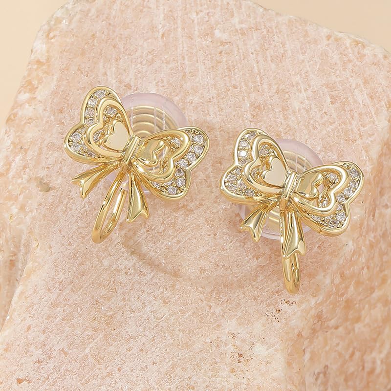 Ear Cuffs Earrings for Women Non Piercing Cartilage Cuff Wrap Clip on Earrings Trendy Pearl Rhinestone Tassel Chain Earrings Jewelry for Women - color: CZ Bowknot Ear Cuff
