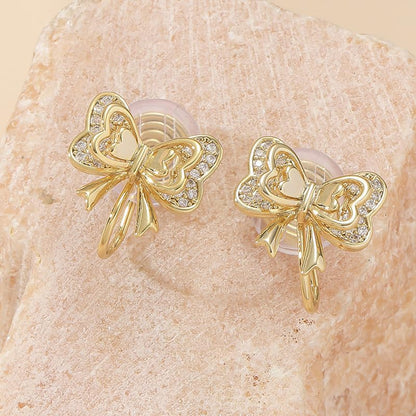 Ear Cuffs Earrings for Women Non Piercing Cartilage Cuff Wrap Clip on Earrings Trendy Pearl Rhinestone Tassel Chain Earrings Jewelry for Women - color: CZ Bowknot Ear Cuff