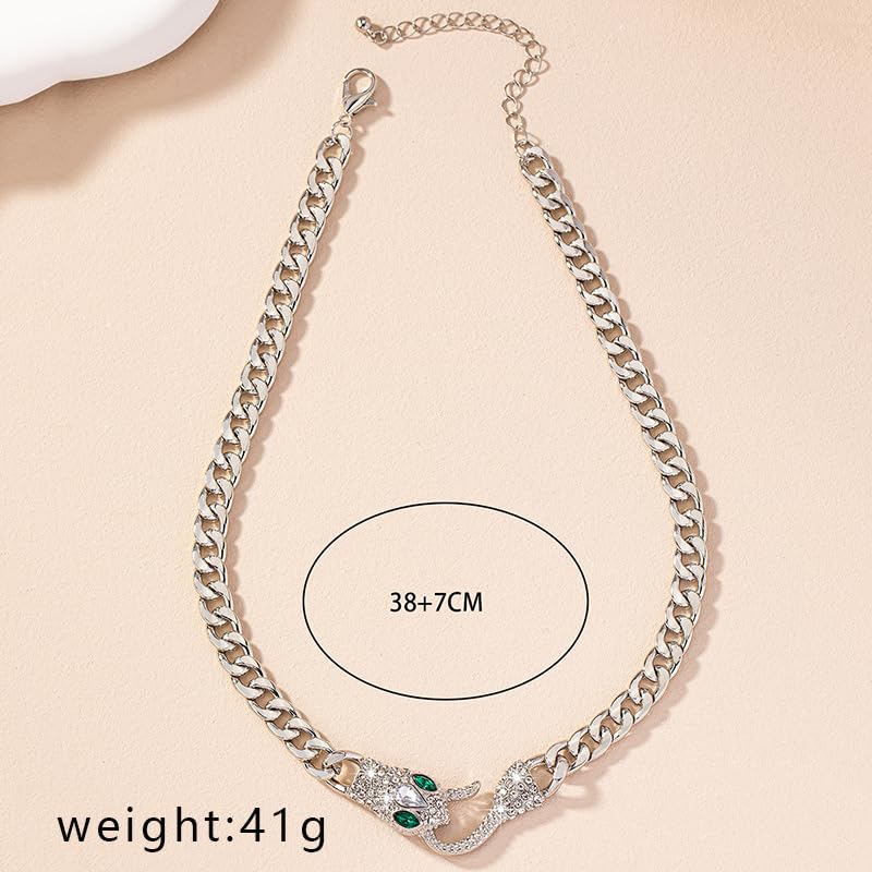 Punk Animal Snake Choker Necklace Hip Hop Rhinestone Snake head Cuban Link Chain Necklace Chunky Cuban Chain Crystal Jewelry for Women Gifts - color: Style B Silver