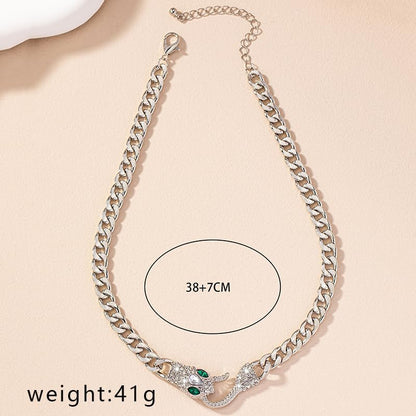 Punk Animal Snake Choker Necklace Hip Hop Rhinestone Snake head Cuban Link Chain Necklace Chunky Cuban Chain Crystal Jewelry for Women Gifts - color: Style B Silver
