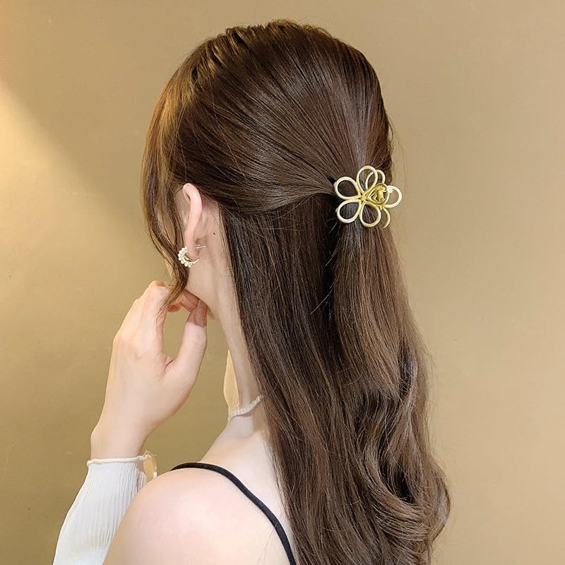 Gold Flower Hair Clip - Small, Cute, Fashion Metal Hair Accessory for Women - 1PCS - color: Flower