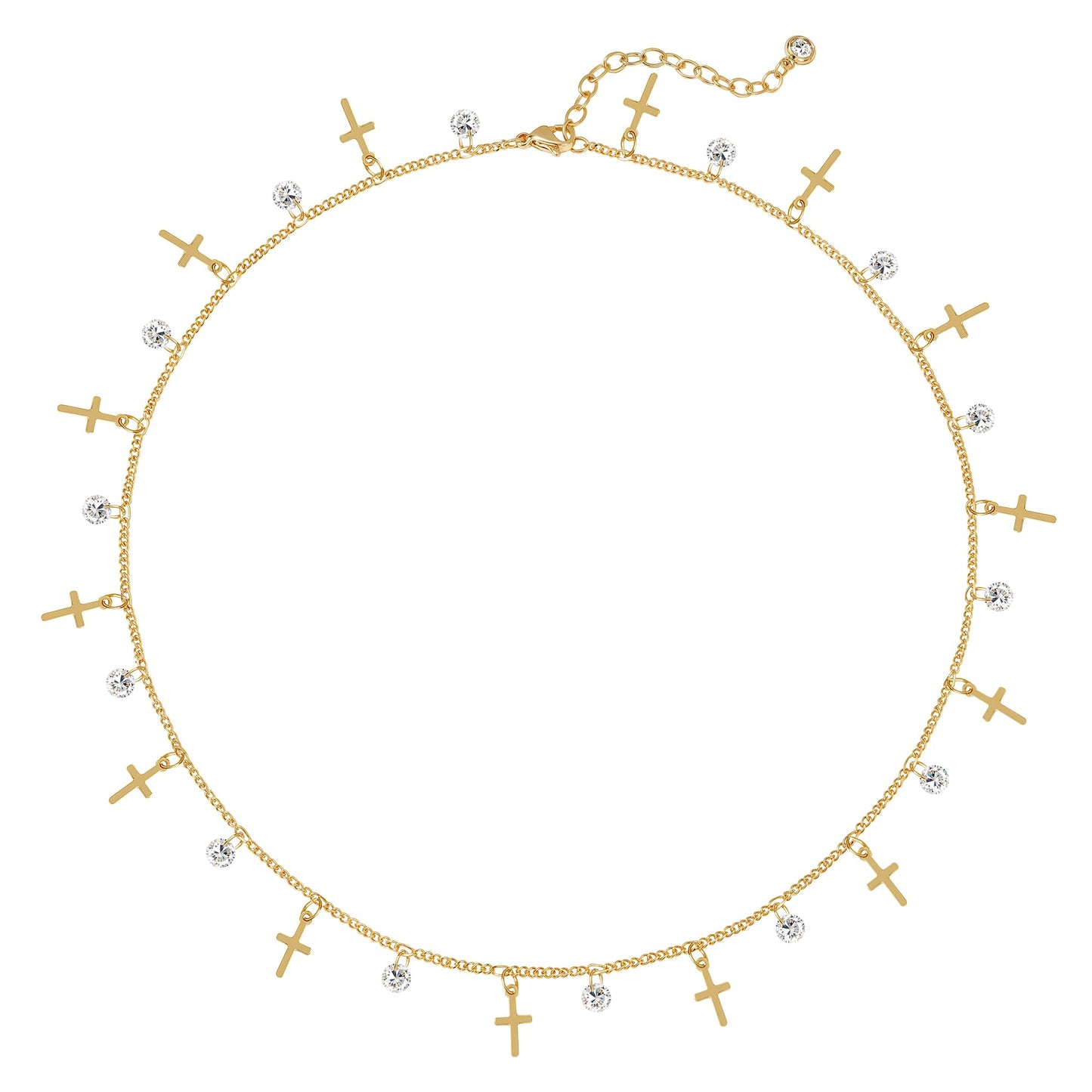 MTMY Gold Choker Necklace for Women, 14K Gold Plated Dainty Cubic Zirconia Cross Heart Shell Teardrop Charm Station Necklaces Trendy Summer Jewelry Gift - style: Cross