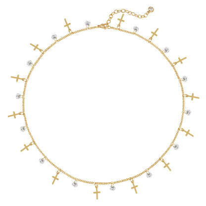 MTMY Gold Choker Necklace for Women, 14K Gold Plated Dainty Cubic Zirconia Cross Heart Shell Teardrop Charm Station Necklaces Trendy Summer Jewelry Gift - style: Cross