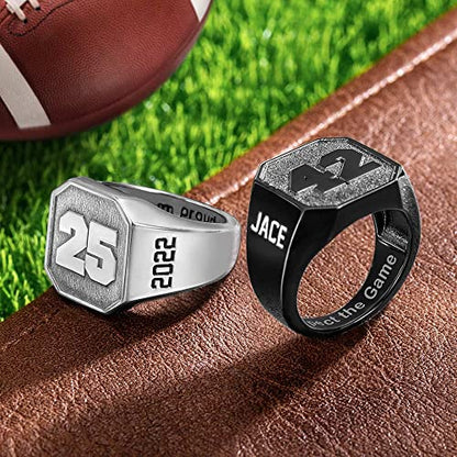callie Custom Signet Ring - Engraved Text & Photo, Personalized Family Crest Coat Of Arms Rings, 925 Sterling Silver/Brass | Father's Day Jewelry Gifts for Men & Women - color: Number