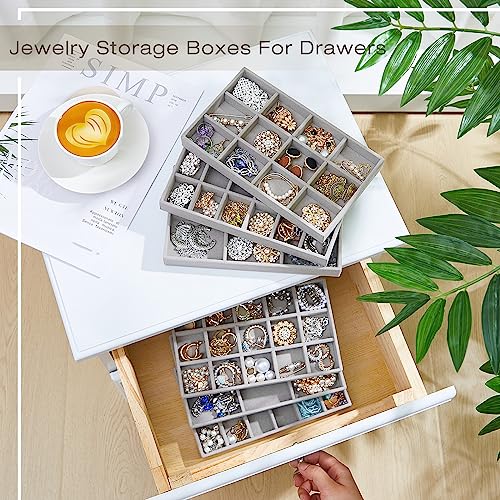 12 Pcs Jewelry Tray Velvet Stackable Jewelry Organizer Trays Divided Earring Accessories Storage Containers Box (Rose Red) - color: Gray