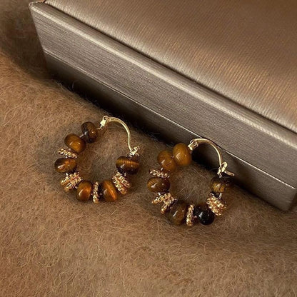 Blue Drop 3 Pairs Brown Earrings for Women Boho Vintage Brown Resin Enamel Chunky Hoop Earrings Irregular Beaded Jewelry