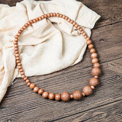 COLORFUL BLING Natural Chunky Wooden Beads Statement Necklace Boho African Tribal Collar Choker Bib Necklace Hippie Vacation Jewelry for Unisex Men Women - color: grooved light