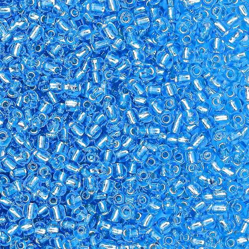 2000pcs Glass Seed Beads Bulk, 4mm 6/0 Mini Pony Spacer Small Individual Color Seed Beads for DIY Bracelet Necklaces Wrist Jewelry Making, Frosted Silver Blue - color: Frosted Silver Blue