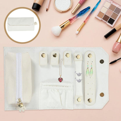 Travel Jewelry Organizer, Portable Jewelry Roll | Mini Size & Light Weight Jewelry Storage Organizer Bag for Women's (White) (Pack Of 1)