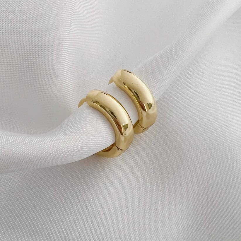 CONRAN KREMIX Small Thick Gold Chunky Hoop Earrings Lightweight Huggie Hoops For Women - color: Gold