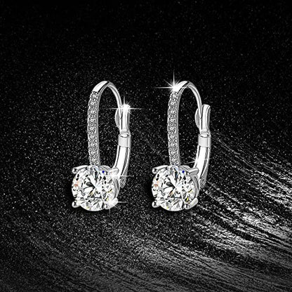 Ladies 1 Carat Diamond Pendant Earrings 18K Gold Plated Cubic Zirconia Hanging Lever Bridal Earrings Girls and Women's Fashion Jewelry - color: 2-Color Set (silver,silver)