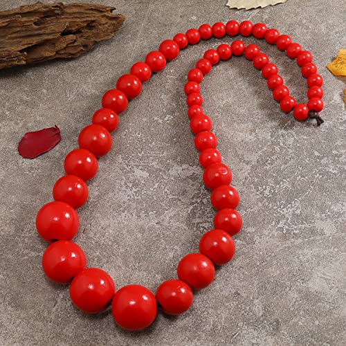 COLORFUL BLING Ethnic Large Chunky Wooden Beaded Necklaces Boho African Statement Necklace Handmade Tribal Collar Choker Bib Jewelry - color: long red