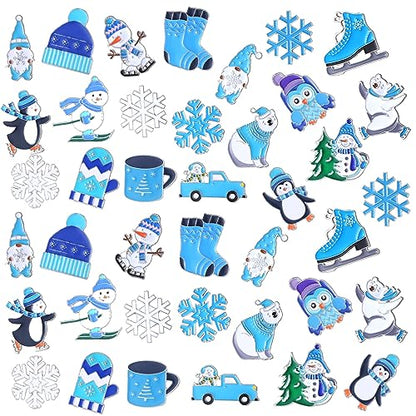 Giegxin 40 Pcs Winter Pins Bulk Snowflake Snowman Blue and White Brooch Holiday Lapel Pin Polar Bear Penguin Jewelry for Backpack Clothes Bags Accessories Gifts - style: Snowflake