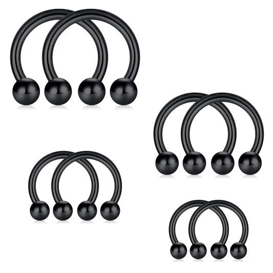D.Bella 16G 18G 20G Horseshoe Septum Rings Surgical Steel Nose Piercing Jewelry Cartilage Helix Tragus Earring Hoop Eyebrow Lip Retainer for Women Men 6mm 8mm 10mm 12mm - color: 16g-6mm 8mm 10mm 12mm -Black