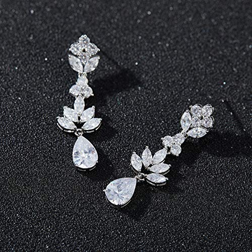 SWEETV Teardrop Wedding Earrings for Brides Birdesmaid | Crystal Cubic Zirconia Bridal Drop Earrings for Women Prom - color: Silver