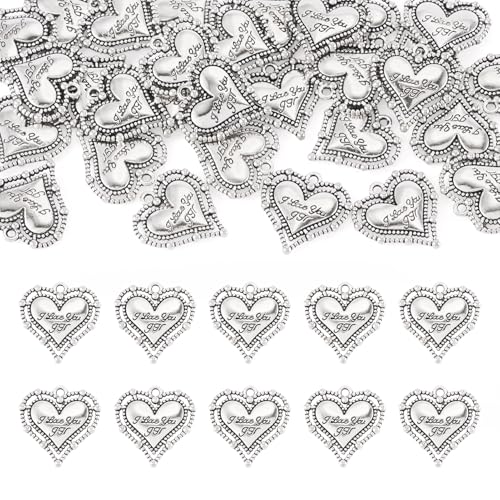 Elecrelive Crystal Heart Charms Rhinestone Heart Pendants Valentine Charms for Necklace Bracelet Earring Wedding Jewelry - color: Antique Silver, 30pcs