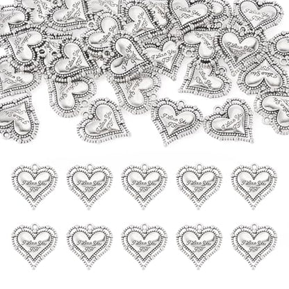 Elecrelive Crystal Heart Charms Rhinestone Heart Pendants Valentine Charms for Necklace Bracelet Earring Wedding Jewelry - color: Antique Silver, 30pcs