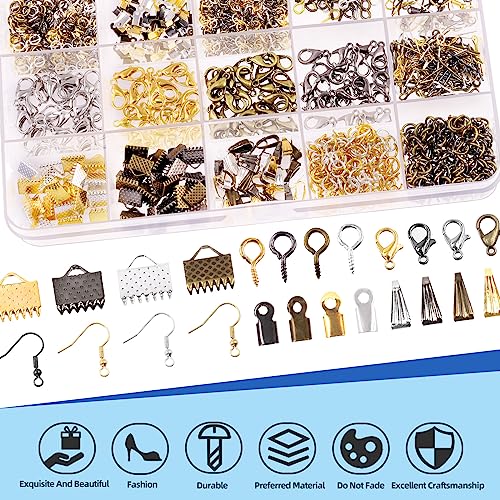Glarks 1468Pcs Jewelry Making Supplies Kit with Pliers, Findings, Beading String for Repair, Making and Beading - size: 1468pcs