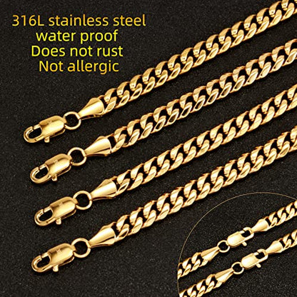 CaptainSteeL Cuban Bracelet for Men Stainless Steel Chain Link Bracelet | 8mm Width,7/7.5/8/9 Inch Length, Silver/18K Gold Plated,Men Bracelet,Waterproof Bracelet,Bithday ,Christmas gift - color: Cuban Chain Gold Plate, size: 7in