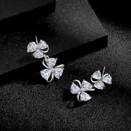 Gemsme Bridal Wedding Earrings for Brides Bridesmaides, 925 Sterling Silver Posts hypoallergenic Cubic Zirconia stud,Drop & Dangle Earrings for Women Jewelry Gifts - color: White - Flower