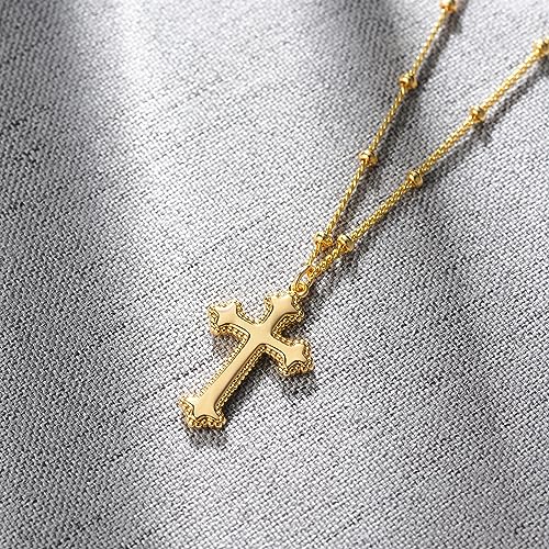 Fettero Cross Necklace for Women Faith Pendant 14K Plated Dainty Chain Necklaes Minimalist Simple Tiny God Lords Prayer Religious Jewelry - style: Blank Rivet Cross