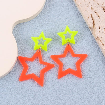 Colorful 80s 90s Neon Star Earrings for Women Retro Glow Party Costume 80s 90s Acrylic Dangle Earrings Outfit - style: Symmetrical Yellow and Orange