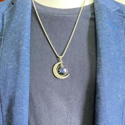 Stainless Steel Mens Necklace 12 Zodiac Moon Galaxy Pendant Necklace,22.8 Inch Stainless Steel Chain, 1.13 Inch Aries/Pisces Celestial Crescent Moon Star Sign Charm Jewelry - style: Libra（9.23-10.23）