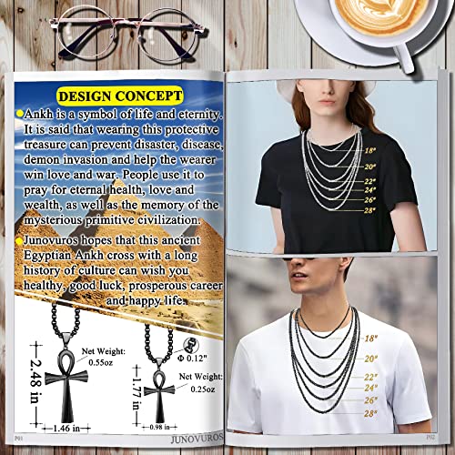 JUNOVUROS 18 to 28 Inches Rolo Chain Ancient Ankh Cross Pendant Necklace for Men Women Boys Girls 316L Stainless Steel with Large And Medium Sizes - color: E-Black/Size: 1.77 '' * 0.98 ", style: 18 Inches