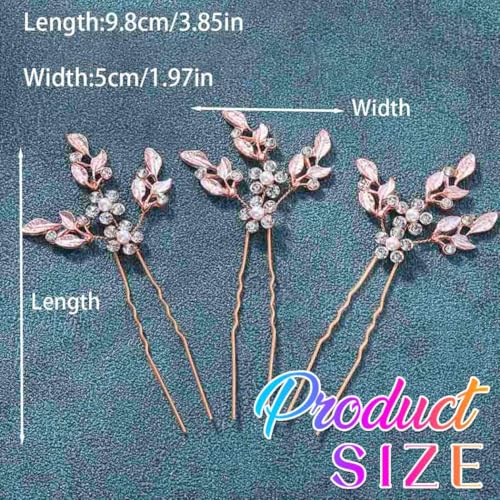 Heread Leaf Bride Wedding Hair Pins Crystal Bridal Head Dress Pearl Hair Accessories for Women and Girls (Pack of 3) (A Rose Gold) | Silver and Gold and Rose Gold Leaf Bridal Hair Clip Silver Rhinestone Pieces for Brides - color: A Rose Gold