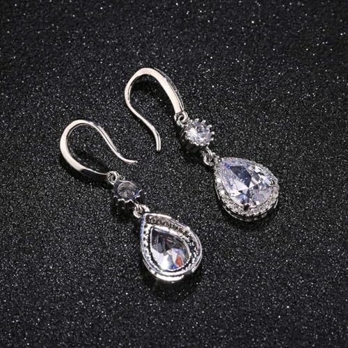 Elegant Jewelry Set for Women Silver Teardrop CZ Drop Earrings and Necklace | Square Teardrop Cubic Zirconia Rhinestone Jewelry Sets Bridal Jewelry Sets for Wedding Bride Bridesmaids Mother of Bride - style: Angle Tears