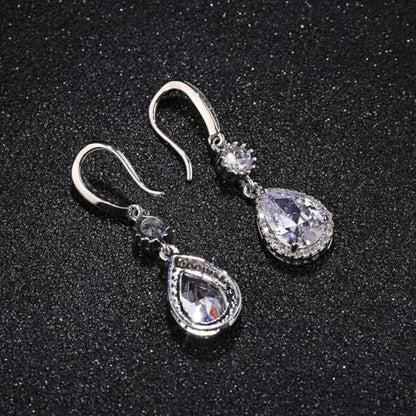 Elegant Jewelry Set for Women Silver Teardrop CZ Drop Earrings and Necklace | Square Teardrop Cubic Zirconia Rhinestone Jewelry Sets Bridal Jewelry Sets for Wedding Bride Bridesmaids Mother of Bride - style: Angle Tears