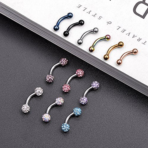6-8-12PCS 14G 6-10mm Short Bar Tiny Heart Butterfly Evil Eye Devil Heart Snake Skull CZ Skull hand with Gem ball Stainless Steel Belly Button Rings Navel Rings for Women Barbell Eyebrow Body Piercing Jewelry - color: A:12pcs
