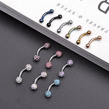6-8-12PCS 14G 6-10mm Short Bar Tiny Heart Butterfly Evil Eye Devil Heart Snake Skull CZ Skull hand with Gem ball Stainless Steel Belly Button Rings Navel Rings for Women Barbell Eyebrow Body Piercing Jewelry - color: A:12pcs