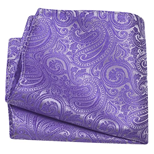 GUSLESON 3.15"（8cm） Mens Tie and Lapel Pin Paisley Necktie Hankerchief Cufflinks Set for Men - color: Light Purple