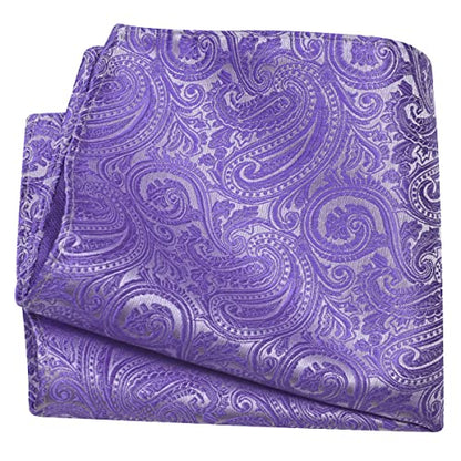 GUSLESON 3.15"（8cm） Mens Tie and Lapel Pin Paisley Necktie Hankerchief Cufflinks Set for Men - color: Light Purple