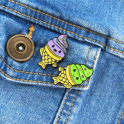 Enamel Pin Set (2 Pins Per Set) for Backpack, Bag, Lapel, Noodles, Food, Kawaii Button Collector - style: Taiyaki