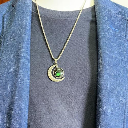 Stainless Steel Mens Necklace 12 Zodiac Moon Galaxy Pendant Necklace,22.8 Inch Stainless Steel Chain, 1.13 Inch Aries/Pisces Celestial Crescent Moon Star Sign Charm Jewelry - style: Aries（3.21-4.19）