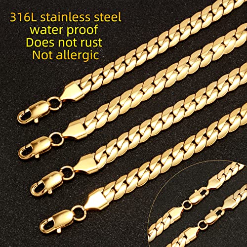 CaptainSteeL Cuban Bracelet for Men Stainless Steel Chain Link Bracelet | 8mm Width,7/7.5/8/9 Inch Length, Silver/18K Gold Plated,Men Bracelet,Waterproof Bracelet,Bithday ,Christmas gift - color: Dense Chain Gold Plate, size: 8in