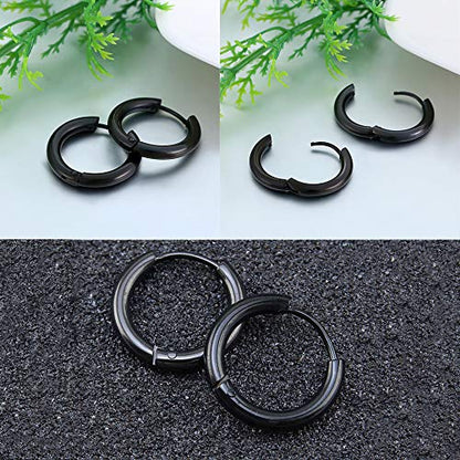 316L Surgical Stainless Steel Huggie Hoop Earrings 6mm 8mm 10mm 11mm 12mm 14mm Hypoallergenic Earrings Hoop Cartilage Helix Lobes Hinged Sleeper Earrings For Men Women - style: B03: 8mm Black(THK 2.0mm)