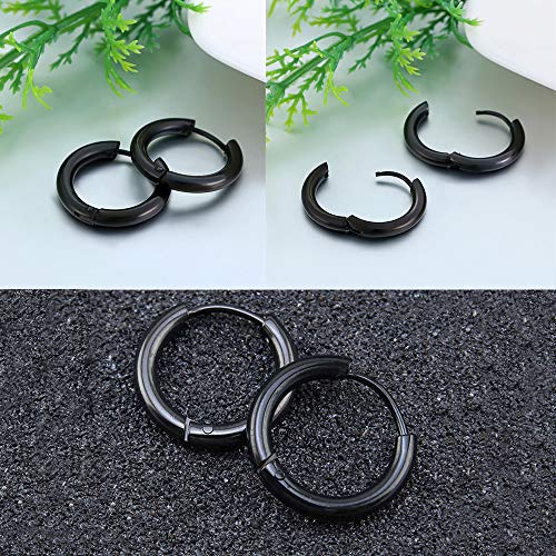 316L Surgical Stainless Steel Huggie Hoop Earrings 6mm 8mm 10mm 11mm 12mm 14mm Hypoallergenic Earrings Hoop Cartilage Helix Lobes Hinged Sleeper Earrings For Men Women - style: B03: 8mm Black(THK 2.0mm)