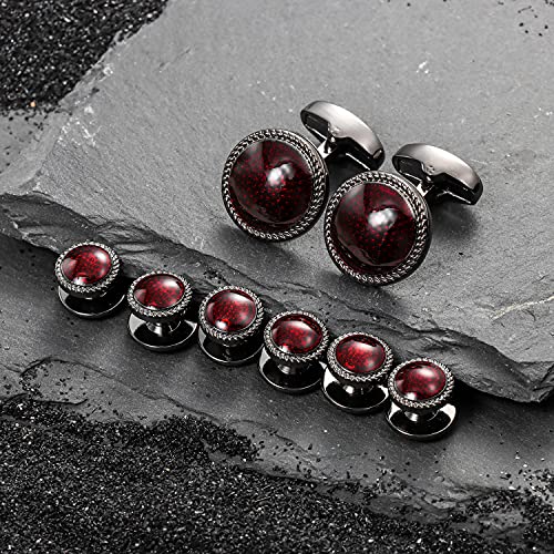 HAWSON Mens Cufflinks and Tuxedo Studs Set in Gift Box, Easy to Wear, Gifts or Jewelry for Men, Wedding Accessories, Designed - color: Red