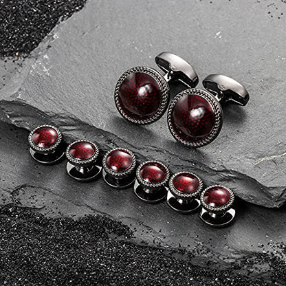 HAWSON Mens Cufflinks and Tuxedo Studs Set in Gift Box, Easy to Wear, Gifts or Jewelry for Men, Wedding Accessories, Designed - color: Red