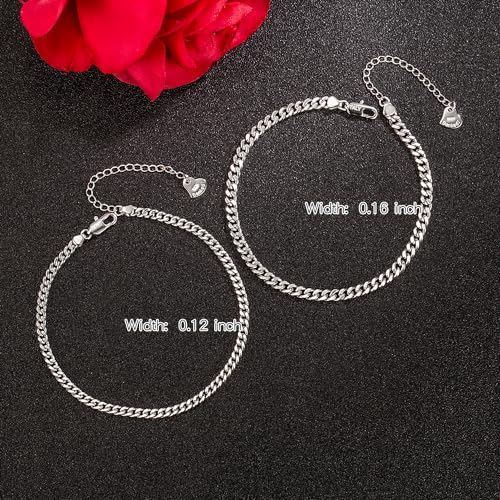 Dankadi 925 Sterling Silver Anklets Bracelet Women/Men Waterproof Simple Durable Chopin Chain/Cuban Link/Figaro/Box/Twist Rope Chain For Beach Foot Jewelry Gift - color: 4MM Cuban Chain, size: 30cm