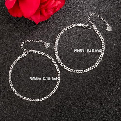 Dankadi 925 Sterling Silver Anklets Bracelet Women/Men Waterproof Simple Durable Chopin Chain/Cuban Link/Figaro/Box/Twist Rope Chain For Beach Foot Jewelry Gift - color: 3MM Cuban Chain, size: 30cm