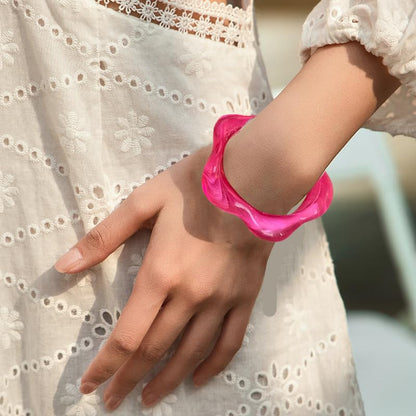 Dopamine Open Cuff Bangle Bracelet Macaron Dyed Acrylic Chunky Bracelet Resin Geometric Wide Wristband Fashions Thick Acetate Statement Jewelry - color: red