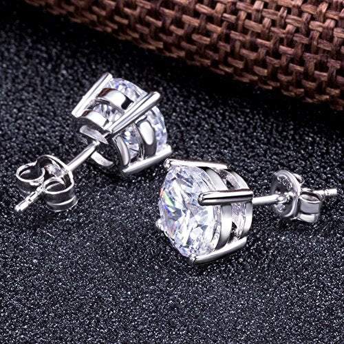 925 Sterling Silver Stud Earrings for Unisex, Stud Earring with 5A+ Cubic Zirconia Hypoallergenic Earrings for Women Men 4MM-8MM - size: 6mm
