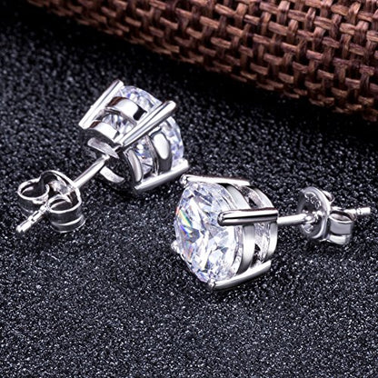925 Sterling Silver Stud Earrings for Unisex, Stud Earring with 5A+ Cubic Zirconia Hypoallergenic Earrings for Women Men 4MM-8MM - size: 6mm