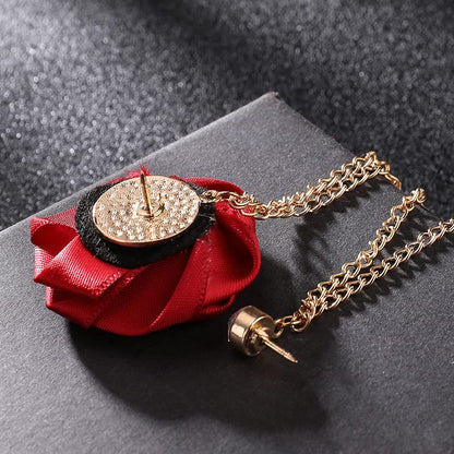 Bridegroom Wedding Brooch, Rose Flower Brooch Lapel Pin Badge Tassel Chain for Men Suit Accessories, Cloth Art Handmade Jewelry - color: Grey