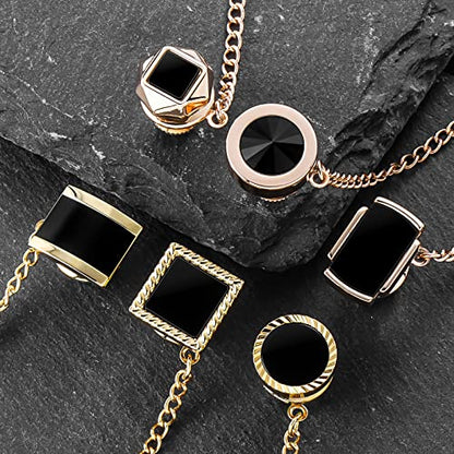 HAWSON Black Stone Tie Tack for Men Tie Pin with Chain for Wedding Birthday Anniversary Party - color: rose gold tone 2